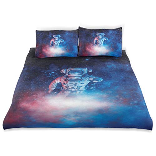MNSRUU Kinder Bettwäsche Set Einzelbett, Bettbezug Kissenbezug, Galactic Cloud Astronaut Jungen Mädchen