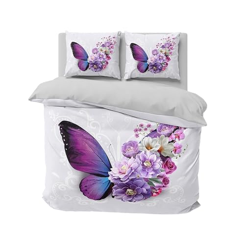 FEBE 3D Bettwäsche Schmetterling Bettbezug-Set 135x200 + Kissenbezug 80x80 cm Wendebettwäsche 2 Teilig mit Reißveschluss