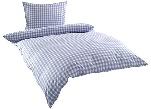 Bettwaesche-mit-Stil Mako Batist/Mako Perkal Landhaus Bettwäsche Karo Oslo kariert (135 cm x 200 cm + 80 cm x 80 cm, Blau - Karo)