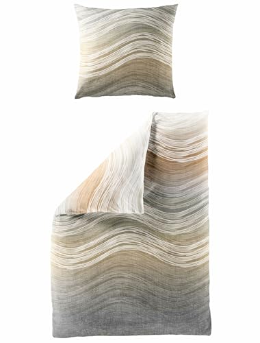 JACK by Bierbaum Mako Satin Bettwäsche 135x200cm 2 TLG. Wellen Linien Braun Grau