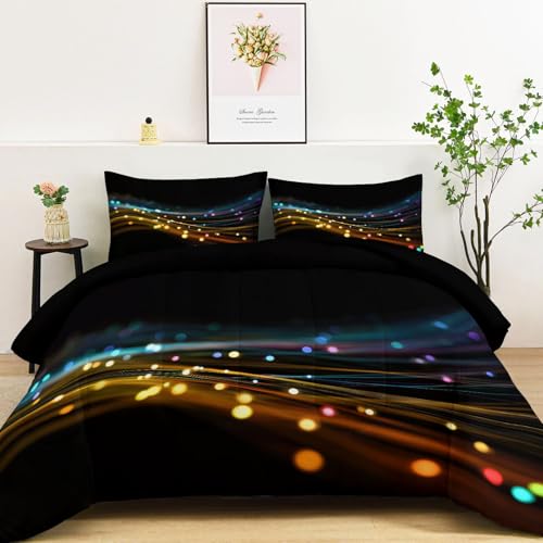 Bettdecke 220 x 240 cm 4 Jahreszeiten - Schwarz Daunendecke Bettdecke ohne Bezug Schlafdecke, Warme & Weiche Waschbar Modern Minimalistisch Punkte Balken Ganzjahresdecke Bettwäsche