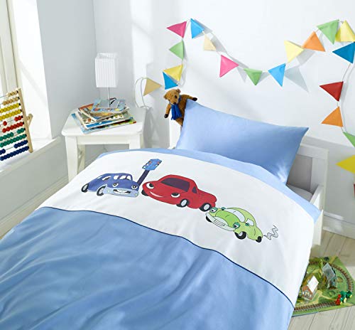 Lorena Mako-Satin Bettwäsche Car Race 100x135 cm + 40x60 cm