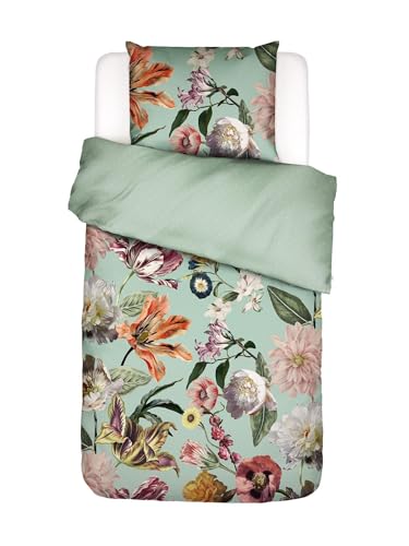 ESSENZA Bettwäsche Filou Subtle Green, 135x200 + 1x 80x80 cm - 100% Baumwollsatin 209TC - Blumen