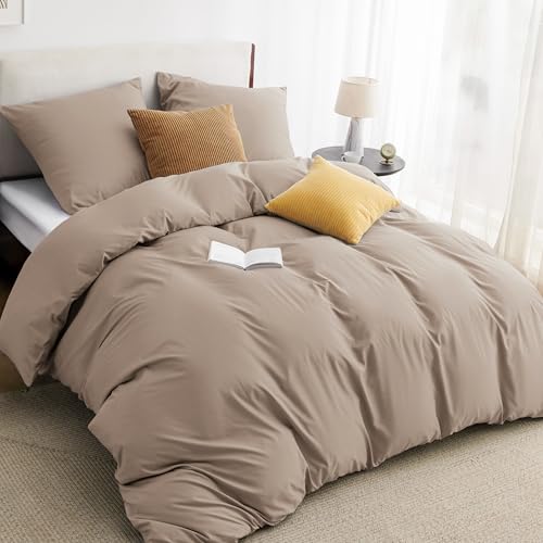 BEDSURE Bettwäsche 155x220 3teilig Khaki   1 Bettbezug 155x220 cm + 2 Kissenbezüge 80X80 cm, ÖKO TEX Bettwäsche Sets Braun Polyester Mikrofaser mit Reißverschluss