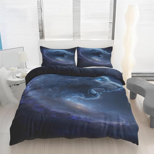 Generisch Leopard Bettwäsche 200x200, Blau Galaxie Wendebettwäsche, Jungen Mädchen Kinder Motiv Bettbezug mit Reißverschluss, Weiche Mikrofaser Bettwäsche Sets 3 Teilig mit 2 Kissenbezug 80x80 S242b
