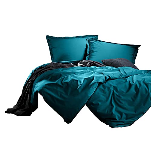 Lorena Uni Mako-Satin Bettwäsche Classic Stehsaum Ocean, 1 Bettbezug 155 x 220 cm + 1 Kissenbezug 80 x 80 cm