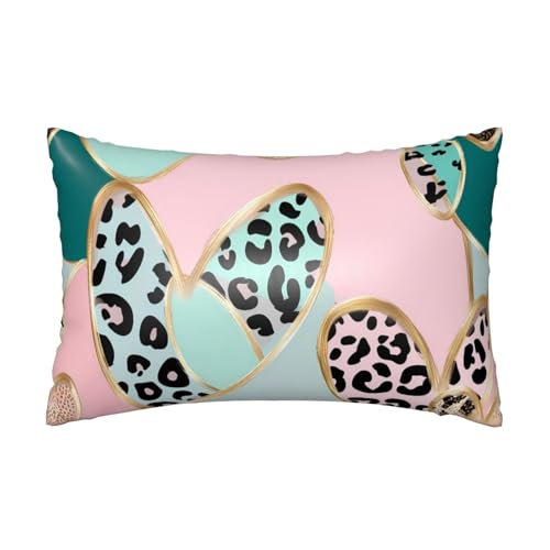 Satin-Kissenbezug, Leoparden-Herz, seidige Kissenbezüge für Haar und Haut, mit Reißverschluss, Valentinstag, kühlender Kissenbezug für Bettwäsche, Wohnzimmer, Sofa, 50 x 75 cm