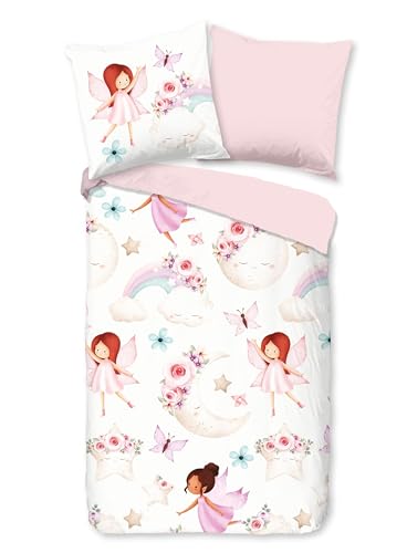 Good Morning Kinder Bettwäsche 135x200 Lucia Feen Sterne Mond Rosen rosa 31166
