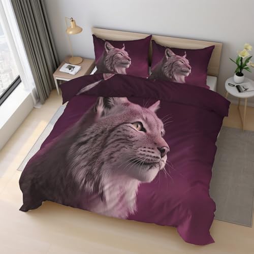 Generisch Katzen Bettwäsche 220x240cm, Haustier Kätzchen Süße Tier Bettwäsche-Sets 3 Teilig, Bettbezug + 2 Kissenbezüge 80x80cm Weich Mikrofaser mit Reißverschluss 21D&-42