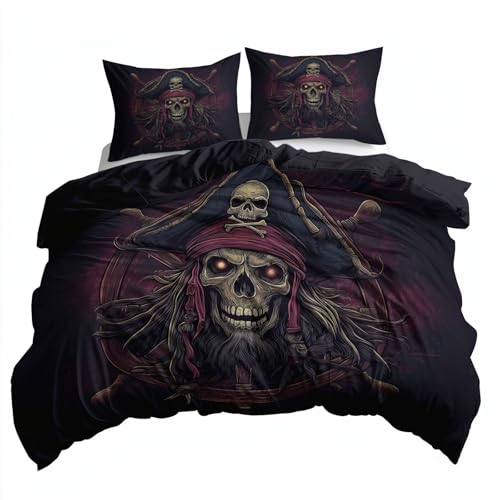 CozyRest Bettbezug 135 x 200 cm Totenkopf eines Toten Piraten Weich und Atmungsaktiv Gewaschene Microfaser Bettwäsche mit 2 Kissenbezug 80x80 cm Alle Jahreszeiten Bettwäsche Set mit Reißverschluss