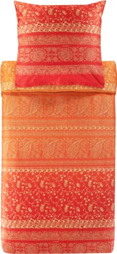 Bassetti Brenta Bettwäsche + 1 Kissenhülle aus 100% Baumwollsatin in der Farbe Mandarine O1, Maße: 135x200 + 1 K 80x80 cm - 9327378