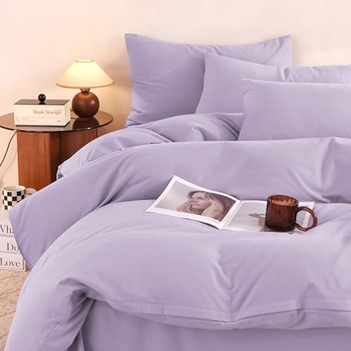 Covebett Bettwäsche 200x220 Flieder Lila Uni Einfarbig Modern Bettbezug Set 3 Teilig Lila Violett Weiche Atmungsaktiv Mikrofaser Renforcé Bettwäsche-Sets mit Reißverschluss und Kissenbezüge 80x80 cm