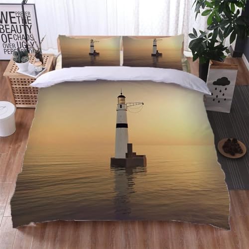 Bettwäsche 135x200 Leuchtturm Winter Weich Kuschelige Mikrofaser Bettwäsche-Sets Leuchtturm Bettbezug mit 1 x Kissenbezug 80x80 cm 3D Bettzeug Set B751