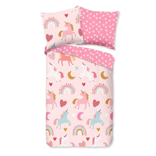 Traumschlaf Flanell Bettwäsche Einhorn pink