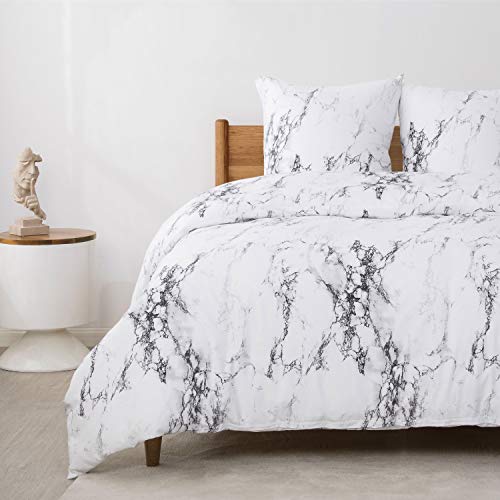 Bedsure Baumwolle 135x200 mit schickem Marmor Muster Schwarz und Weiß, 2 teilig weiche Flauschige Bettbezüge Set mit Reißverschluss und 1 mal 80x80cm Kissenbezug
