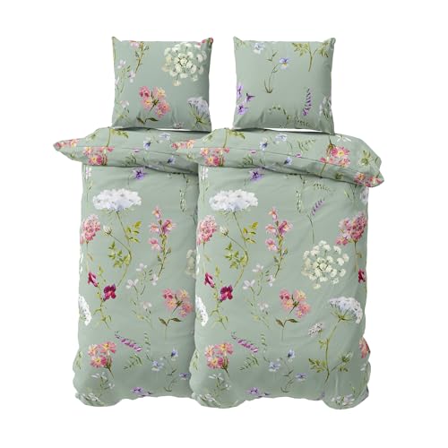 DILIOS Premium Bettwäsche 135x200 x2 – 100% Baumwolle (Blumen Beige)