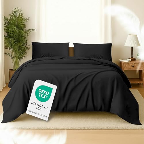 Softex Royal Bettwäsche 135x200 cm Mikrofaser – 2-teiliges Bettwäsche Set, ÖKO-TEX Zertifiziert, extra weich & bügelfrei, hautfreundlich, Bettbezug 135 x 200 cm + Kissenbezug 80x80 cm, Schwarz