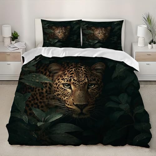 Bettbezug 180x200cm Dschungeltier Leopard Bettwäsche Set Mikrofaser Weiche Bequem Und Atmungsak Hypoallergen mit Reißverschluss Schwarz Bettwäsche-Sets Für Erwachsene Kinder