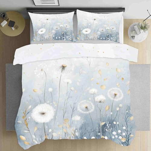 Dppyuxa Aquarell Pusteblume Bettbezug 155x220 Geblümt Pflanze Microfaser Weich Bügelfreie Bettwäsche Set Botanisch Blatt Deckenbezug Weich 2 Kissenbezüge 80x80 mit Reißverschluss