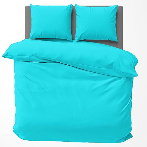 Visaggio Baumwolle Bettwäsche 200x220 cm Einfarbige Bettbezug Garnitur Schlafzimmer Set Partnerbettwäsche Türkis