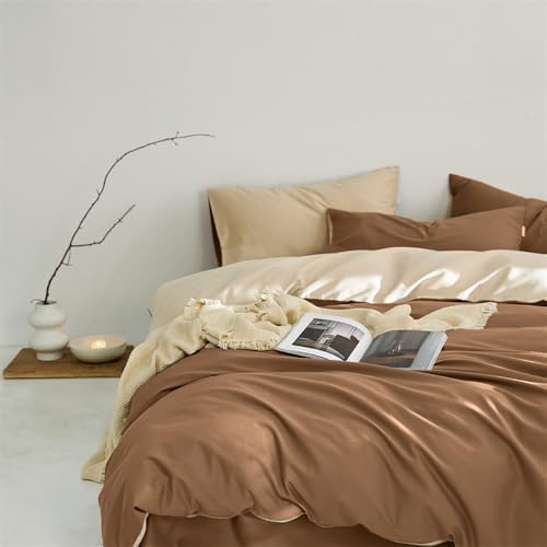 Covebett Bettwäsche 135x200 4teilig Braun Beige Zweifarbig Uni Einfarbig Weich Microfaser Bettbezug 4 Teiligs Set Violett Unifarben Bügelfrei 2 Deckenbezug und 2 Kissenbezug 80x80cm Reißverschluss