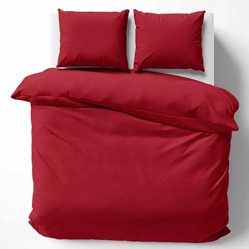 Cotton Castle Bettwäsche Bettgarnitur Bettbezug 100% Baumwolle 135x200 155x220 200x200 200x220, Farbe:Rot, Größe:155 x 220 cm Cotton Castle Bettwäsche Bettgarnitur Bettbezug 100% Baumwolle 135x200 155x220 200x200 200x220, Farbe:Rot, Größe:155 x 220 cm