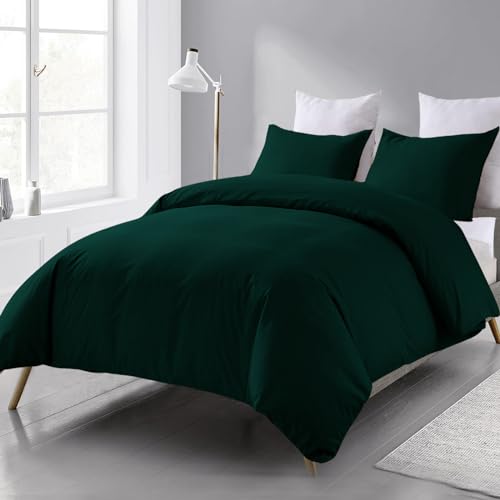 Beqnat Bettwäsche 200x220 3 teilig Bettdeckenbezug - Mikrofaser Bettwäsche-Sets Grün Bettbezug 220x200cm mit 2 Kissenbezügen 80x80 cm, Dunkelgrün Deckenbezug Bügelfrei und Weich