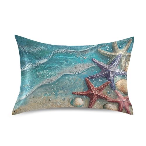 Strand-Kissenbezüge, Seesterne, Muscheln, Blau, lustige ägyptische Baumwolle, Standardgröße 50,8 x 66 cm