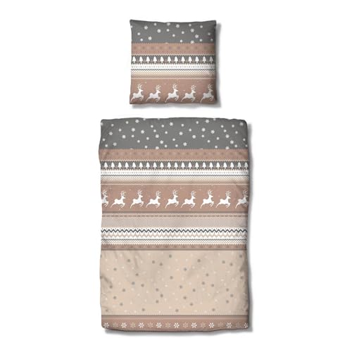 Traumschlaf Basic Biber Bettwäsche Winterland – kuschelweich und wärmend aus 100% Baumwolle – ideal für kalte Winternächte – Winterliches Design – 135 x 200 cm + 1 Kissenbezug 80 x 80 cm