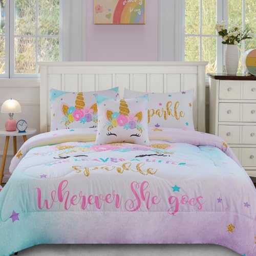 Cokouchyi Bettwäsche-Set für Doppelbett, 3-teiliges Bett in Einer Tasche, 3D-buntes Einhorn-Bettwäsche-Set, ultraweich und flauschig, rosa und Regenbogenfarben Cokouchyi Bettwäsche-Set für Doppelbett, 3-teiliges Bett in Einer Tasche, 3D-buntes Einhorn-Bettwäsche-Set, ultraweich und flauschig, rosa und Regenbogenfarben