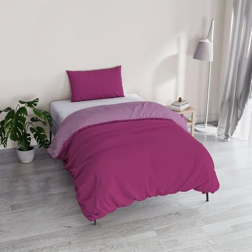 Einzelbett-Bettbezug, Uni Double Face, Bettwäsche-Set Vera, mit Bettdeckenbezug 150x200 cm mit Umschlag 20x50 cm + Kissenbezug 50x80 cm Fuchsia/Flieder Einzelbett-Bettbezug, Uni Double Face, Bettwäsche-Set Vera, mit Bettdeckenbezug 150x200 cm mit Umschlag 20x50 cm + Kissenbezug 50x80 cm Fuchsia/Flieder