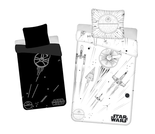 Jerry Fabrics Bettwäsche Star Wars Death Star, 100 % Baumwolle, Bettbezug 140 x 200 cm + Kissenbezug 65 x 65 cm, leuchtet im Dunkeln