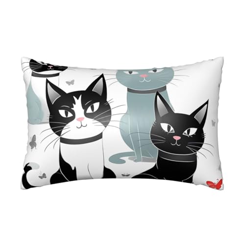 Satin-Kissenbezug für Haar und Haut, weich, atmungsaktiv, kühlend, glatt, mit Reißverschluss, Dekoration für Bettwäsche, Wohnzimmer, Sofa, 50,8 x 76,2 cm, Schwarz und Weiß