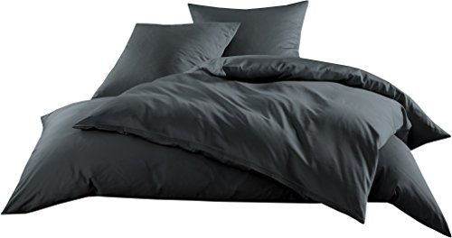 Mako-Satin Baumwollsatin Bettwäsche Uni einfarbig zum Kombinieren (Bettbezug 200 cm x 200 cm, Anthrazit)