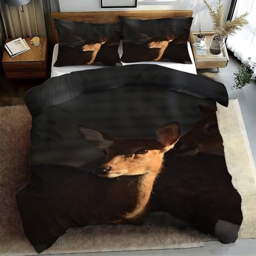 Bettwäsche 200x200 NatüRlicher Stil Bettbezug 200x200 Hirsch Bettbezug mit 2 Kissenbezüge 80x80cm, Bettwäsche-Sets Microfaser mit Reißverschluss b220