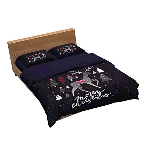 Bettwäscheset Elche Und Blumen 1 Bettbezug + 2 Kissenbezüge 80X80cm Material 100% Mikrofaser (Elch 03,Single(140x200cm+2/80x 80cm))