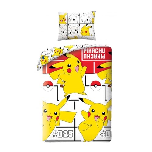 Halantex Pikachu Bettwäsche, 100 % Baumwolle, wendbar, Pokemon, 140 x 200 cm, inkl. Kissenbezug