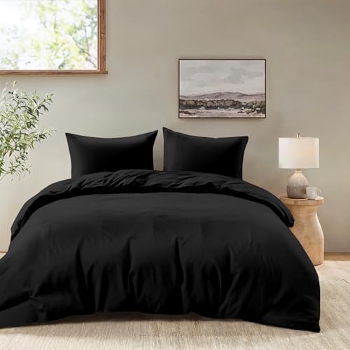 Dreamzie - Bettwäsche Set 200x200 cm mit 2 Kissenbezügen 80x80 cm Schwarz - Bettbezug 200x200 Erwachsene aus 100% Mikrofaser - Zertifiziert ohne Chemikalien (Oeko TEX)