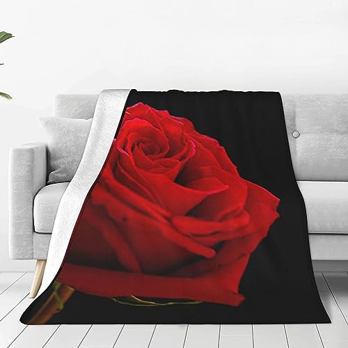 Rote Rose mit schwarzem Hintergrund, Decke, warme Flanelldecke/Decke, Bettüberwurf für Schlafzimmer/Bettwäsche 100 x 125 cm