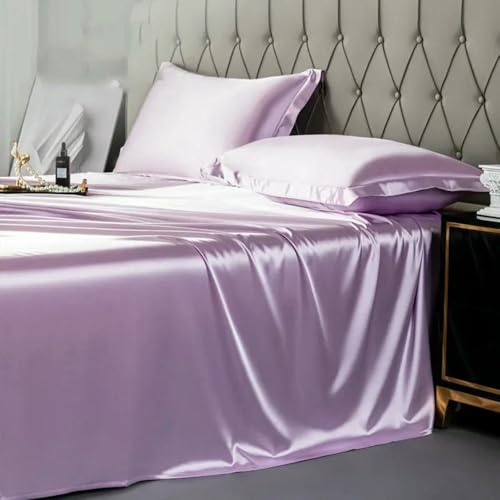 XIANGKANXUE Satin-Seidenbettwäsche für den Sommer, einfarbiges Bettlaken für Doppelbetten, Twin/Full/Queen/King-Size -Bettwäsche (Kissenbezug muss bestellt Werden)