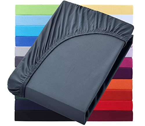 NatureMark Basic Boxspringbett & Wasserbett Spannbettlaken 200 x 220 cm - 40 cm Steghöhe - 200x220cm Spannbetttuch - 100% Baumwolle, Anthrazit / Dunkel grau