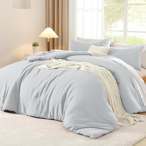 Luofanfei Baumwolle Bettwäsche 135x200 Grau Hellgrau Einfarbig Muster Renforce Baumwollbettwäsche Premium Uni Modern Weiche Bettbezug 135x200 und Kissenbezug 80x80 cm mit Reißverschluss