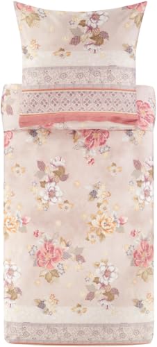 Bassetti Hanami Bettwäsche + 1 Kissenhülle aus 100% Baumwollsatin in der Farbe Beige 41, Maße: 155x220 + 1 K 80x80 cm - 9329914