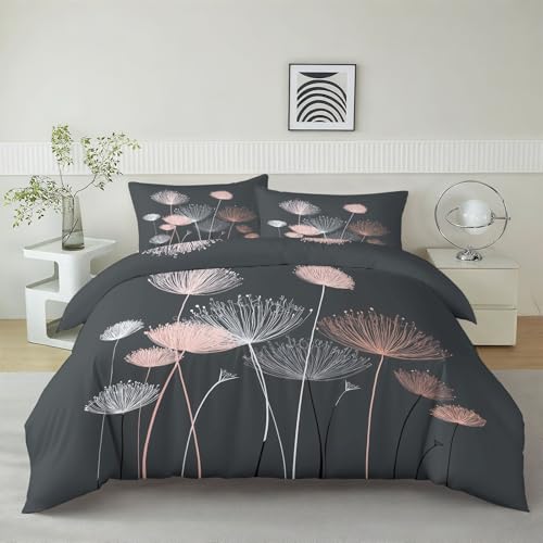 Kinder Bettwäsche Set Schlafkomfort Anti Allergie, Microfaser Weiche Minimalistisch Wildblume Pusteblume Bettwäsche 240x220cm - Schwarz Deluxe Reversible Bettbezug 3-teilig mit 2 Kissenbezug Kinder Bettwäsche Set Schlafkomfort Anti Allergie, Microfaser Weiche Minimalistisch Wildblume Pusteblume Bettwäsche 240x220cm - Schwarz Deluxe Reversible Bettbezug 3-teilig mit 2 Kissenbezug