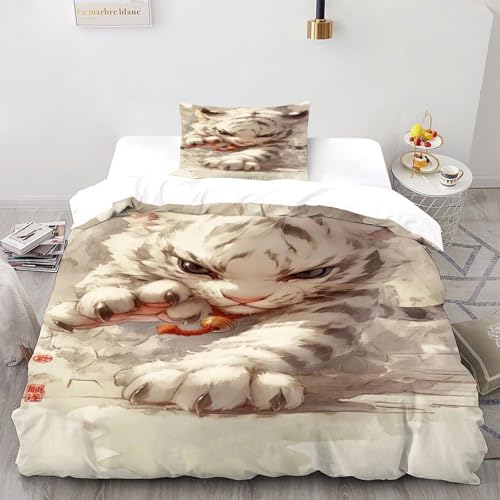 TiTCiveR Weißer Tiger Glocke Bettbezug Bettwäsche-Sets Tiermotive Wildtiere Mit Kissenbezüge Für Jugendliche Kinder Schlafzimmer Single?135x200cm?