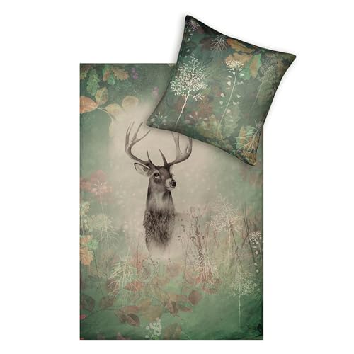  Kuschelflanell Bettwäsche Wilbur moos 1 Bettbezug 155 x 220 cm + 1 Kissenbezug 80 x 80 cm