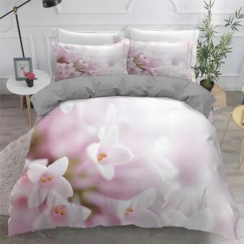 YZQGLHP Flieder Bettwäsche 155x220cm, Gelbe Staubblätter Bettbezug Wendebettwäsche, Weich Mikrofaser Bettwäsche-Sets mit Reißverschluss und 2 Kissenbezüge 80x80cm