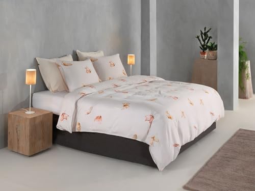 Zo!Home Mako-Satin Bettwäsche 135x200 Maribosa beige Schmetterlinge Libellen