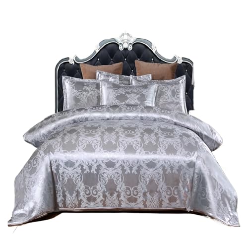 AMENGJ Bettbezug 3-teiliges Satin-Bettbezug-Set mit floralem Jacquard-Satin, 3-teiliges Seidenbettwäsche-Set mit Bettdeckenbezügen(Color 3,229x229cm)