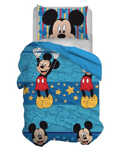 Disney Bettwäsche-Set für Einzelbett, Bettbezug + Kissenbezug, Bettbezug mit Kissenbezug, Bettbezug 155 x 200 cm, 100% Baumwolle, Micky Maus (kein Spannbettlaken)
